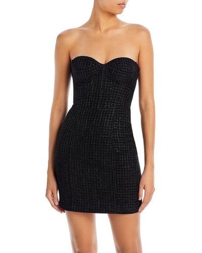 Aqua Tweed Strapless Mini Dress - Black