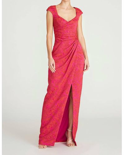 THEIA Barbara Scoop Neck Column Gown - Red