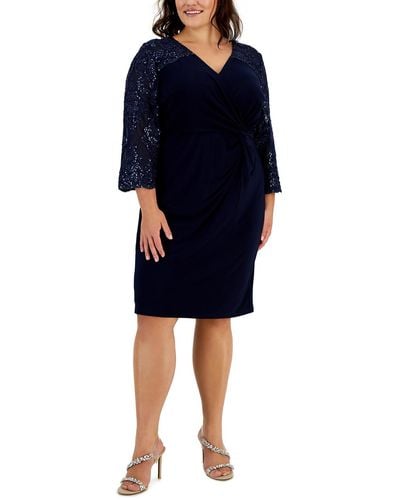 Alex Evenings Plus Sequined Midi Cocktail And Party Dress - Blue