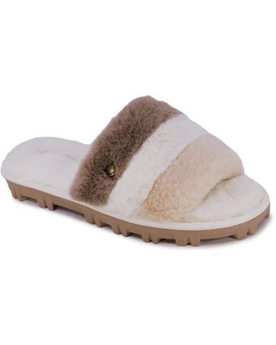 Nautica Chyler Faux Fur Padded Insole Slide Sandals - Brown