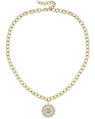 Rachel Glauber Rg 14k Plated With Diamond Cubic Zirconia Sunshine Flower Pendant Curb Chain Adjustable Necklace - Metallic