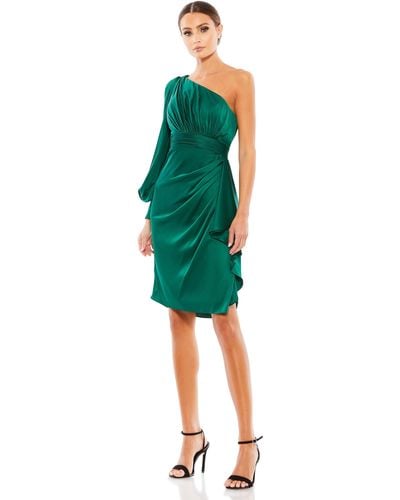 Ieena for Mac Duggal Satin One Sleeved Cocktail Dress - Green