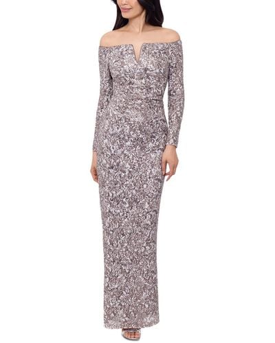 Xscape Embellished Maxi Cocktail And Party Dress - Gray