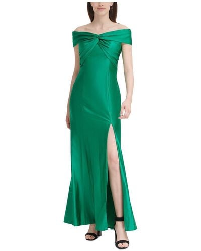 Calvin Klein Knot Front Off The Shoulder Evening Dress - Green