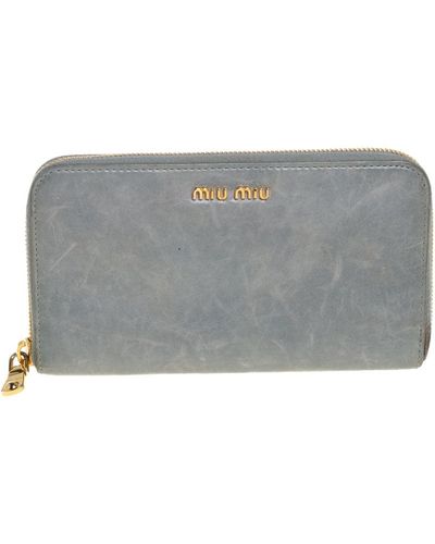 Miu Miu Leather Zip Around Wallet - Gray
