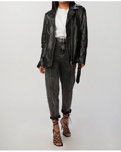 Zeynep Arcay Oversized Leather Biker Jacket - Black