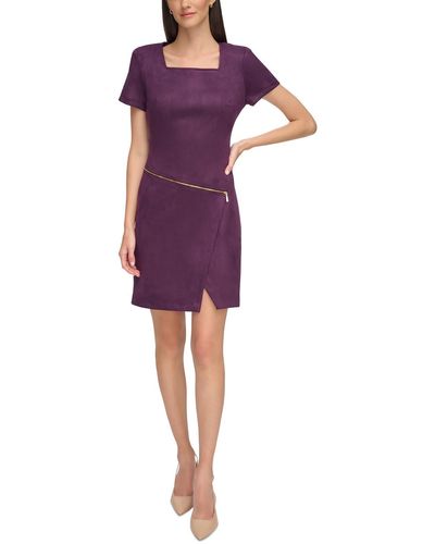 Calvin Klein Faux Suede Sheath Dress - Purple