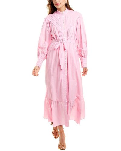 Beulah London Long Sleeve Midi Dress - Pink