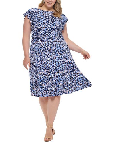 Jessica Howard Plus Back Zip Printed Fit & Flare Dress - Blue