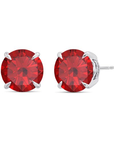 Nicole Miller Sterling Silver 9mm Round Cut Gemstone Stud Earrings - Red
