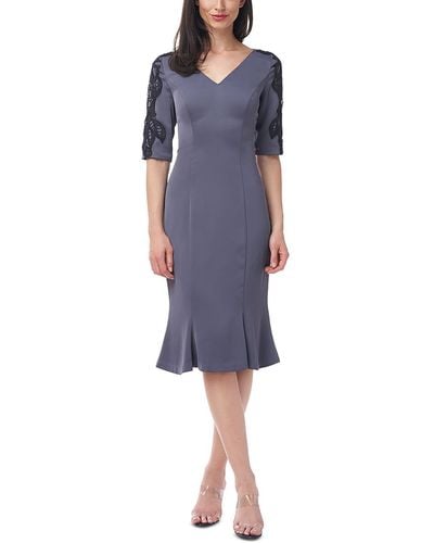JS Collections V-neck Lace Trim Cocktail And Party Dress - Blue