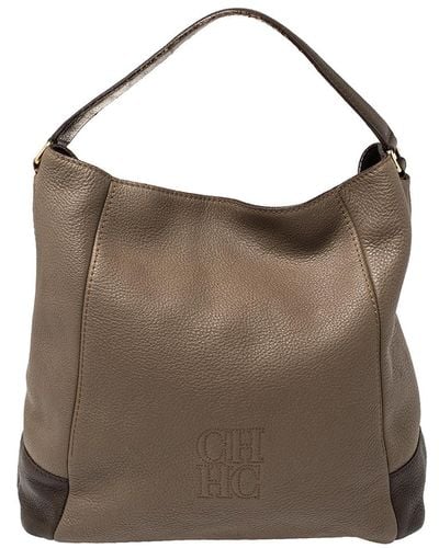 CH by Carolina Herrera Two Tone Pebbled Leather Hobo - Brown
