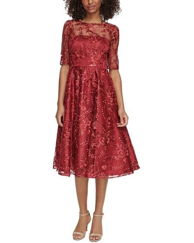 Eliza J Illusion Long Cocktail And Party Dress - Red