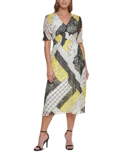 DKNY Patchwork Midi Fit & Flare Dress - Multicolor