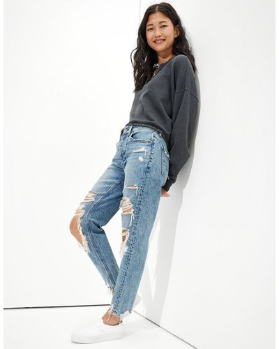 American Eagle Outfitters Ae Ripped Low-rise Tomgirl Jean - Blue