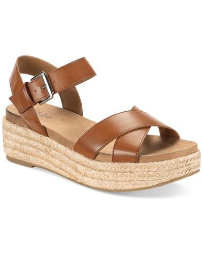 Style & Co. Emberr Faux Leather Slingback Flatform Sandals - Brown