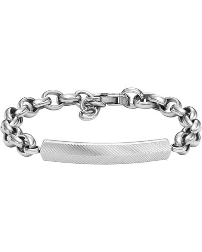 Fossil Harlow Linear Texture Stainless Steel Chain Bracelet - Metallic