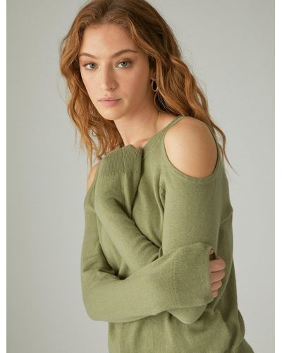 Lucky Brand Cloud Soft Cold Shoulder Sweater - Green
