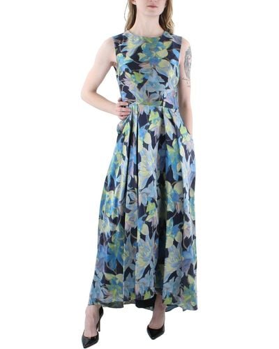 Kay Unger Floral Metallic Evening Dress - Blue