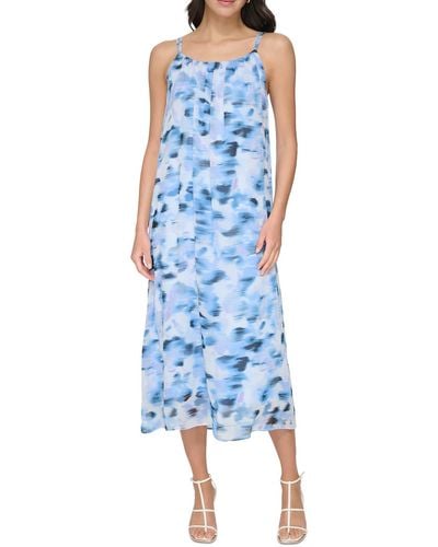 DKNY Chiffon Printed Midi Dress - Blue