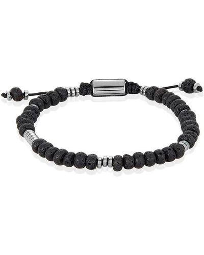 Crucible Jewelry Crucible Los Angeles Lava Rondelle Beads With Hematite Disc Beads On Adjustable Cord Tie Bracelet - Black