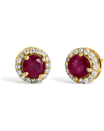 Savvy Cie Jewels 18k Gold Vermeil 1.88gtw Natural Ruby & White Zircon Stud Earrings - Red