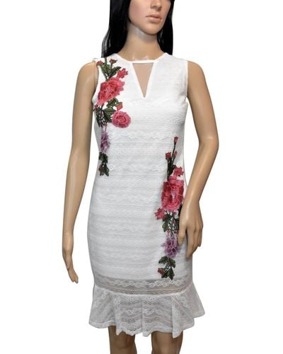 Bebe Floral Embroidered Sleeveless Lace Dress - Gray