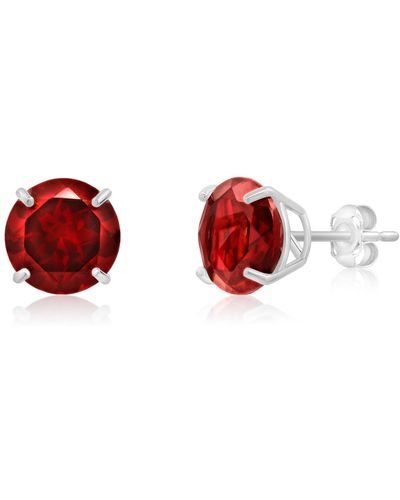 MAX + STONE 14k White Gold 9mm Round Cut Gemstone Stud Earrings - Red
