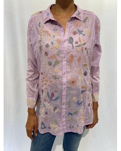 Johnny Was Cosimia Long Sleeve Embroidered Button Up Top - Pink