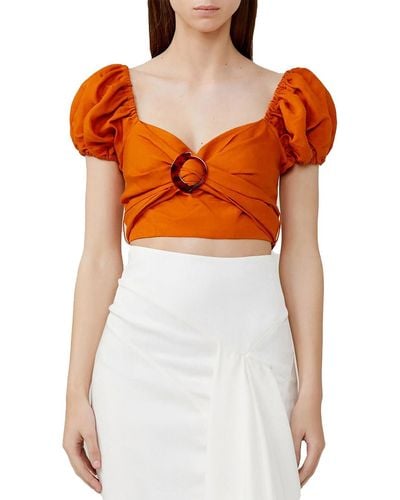 Significant Other Solace Off-the-shoulder Puff Sleeve Crop Top - Orange