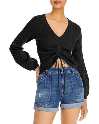 Aqua Cashmere Drawstring Pullover Sweater - Black