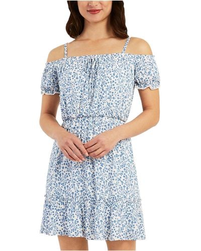 Bcx Juniors Floral Off-the-shoulder Fit & Flare Dress - Blue