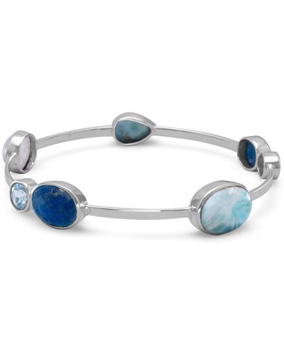 Liv Oliver Sterling Multi Gemstone Bangle Bracelet - Blue