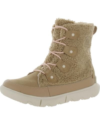 Sorel Explorer Ii Joan Cozy Leather Lace Up Ankle Boots - Natural