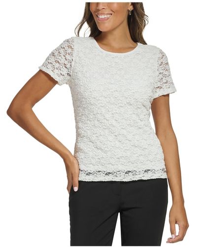 Calvin Klein Petites Layered Lace Pullover Top - Gray