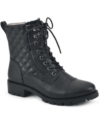 White Mountain Dashing Faux Suede Quilted Combat & Lace-up Boots - Black