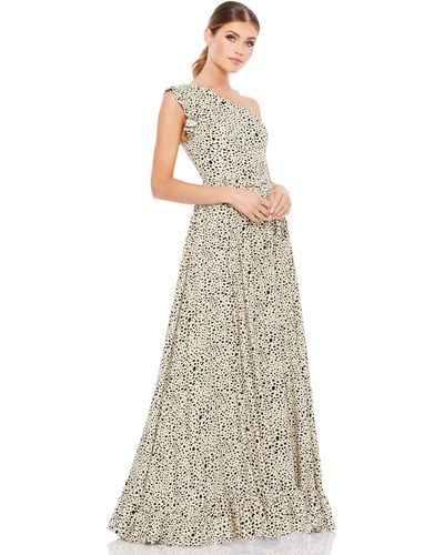 Mac Duggal Ieena Print One Shoulder A Line Gown - White