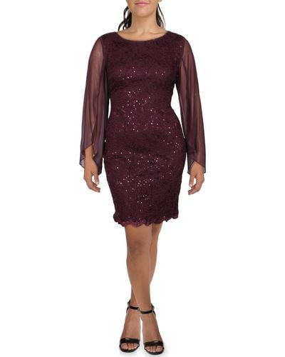Connected Apparel Petites Sequined Lace Sheath Dress - Purple