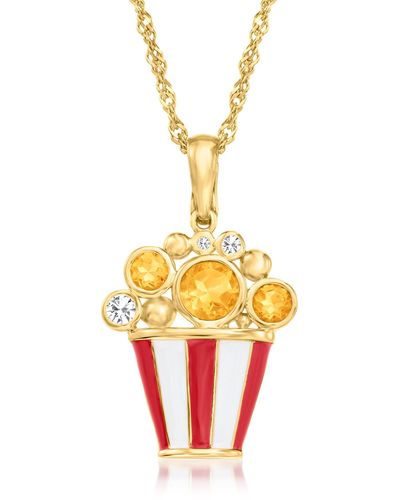 Ross-Simons Citrine And . Topaz Popcorn Pendant Necklace With Red And Enamel - Metallic