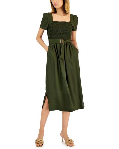 Tahari Chiffon Pocket Midi Dress - Green