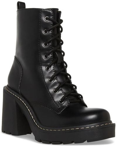 Madden Girl Lion Faux Leather Zipper Combat & Lace-up Boots - Black