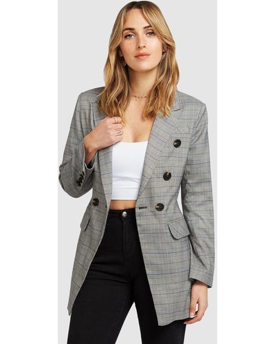 Belle & Bloom Too Cool For Work Plaid Blazer - Charcoal - Gray