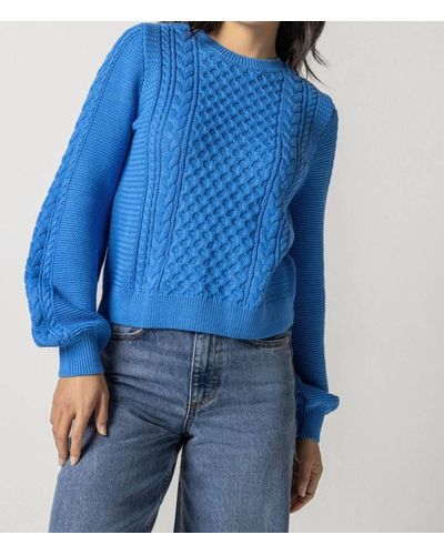 Lilla P Long Sleeve Cable Crewneck Sweater - Blue
