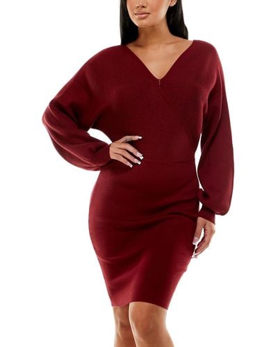 Planet Gold Knit Midi Sweaterdress - Red