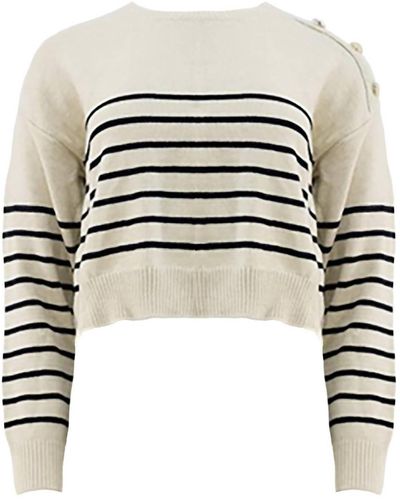Apricot Stripe Crop Sweater - White