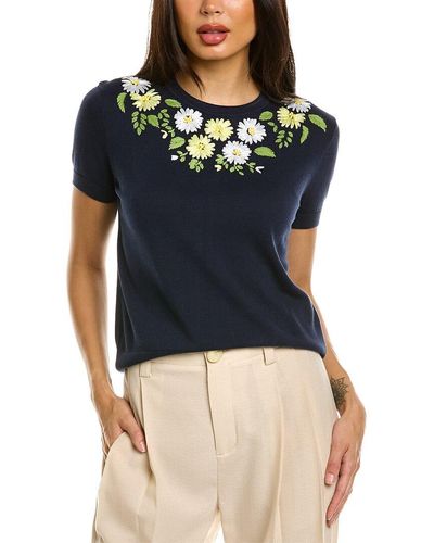 Brooks Brothers Embroidered Floral Sweater - Blue