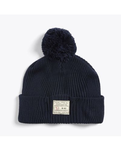 Nautica Rib-knit Pom-pom Beanie - Blue