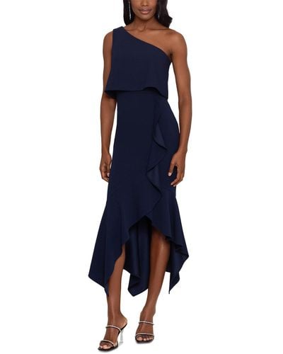Xscape One Shoulder Pop Over Cocktail And Party Dress - Blue