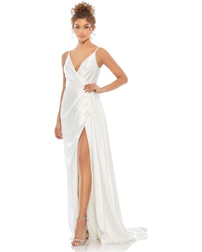 Mac Duggal Sleeveless Faux Wrap Draped Gown - White