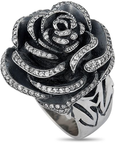 King Baby Studio Silver And White Cubic Zirconia Rose Ring - Metallic